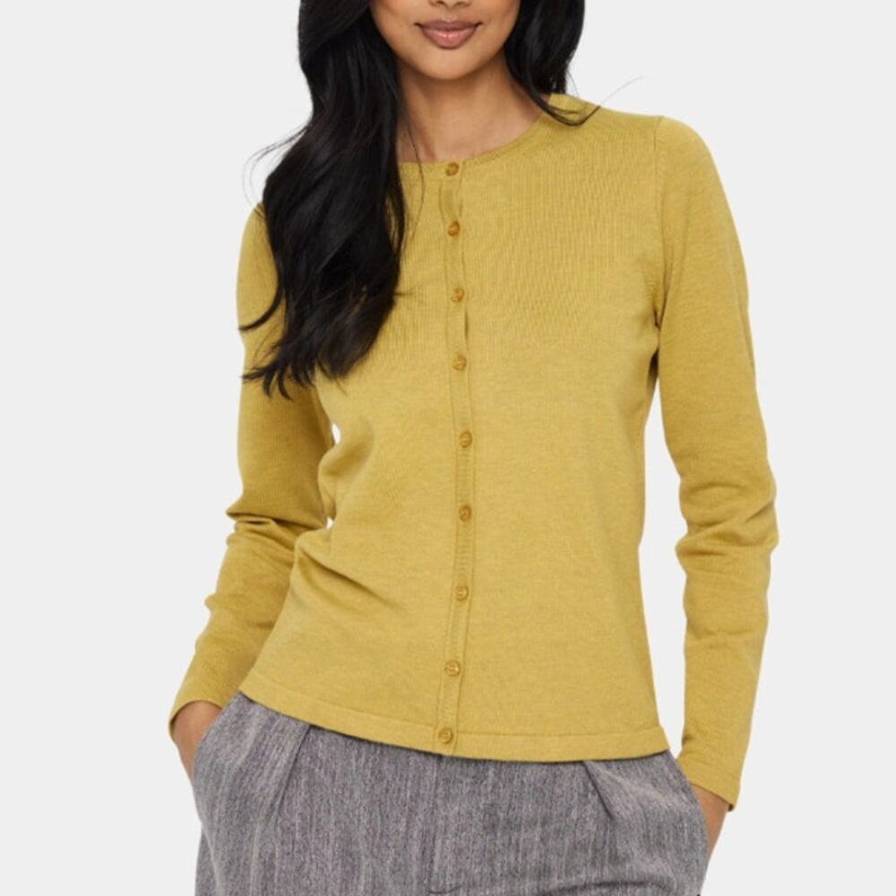 NWOT Saint Tropez Mila Mustard Yellow Round Neck Slim Button Cardigan, size XS